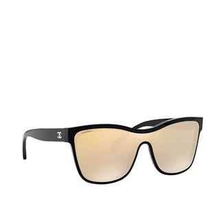 -SOLD- CHANEL Shield Sunglasses Black Gold Mirror (model 5418)